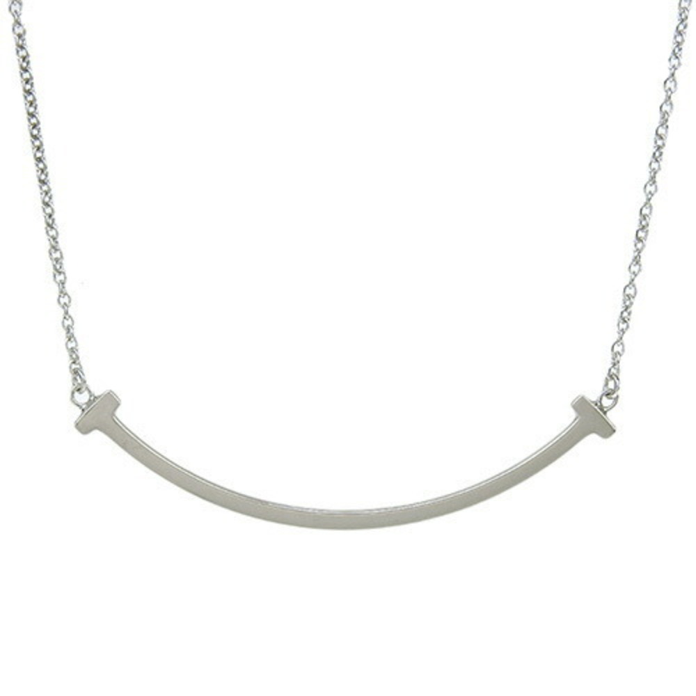 TIFFANY Co T Smile Necklace White Gold WG Accessory Silver